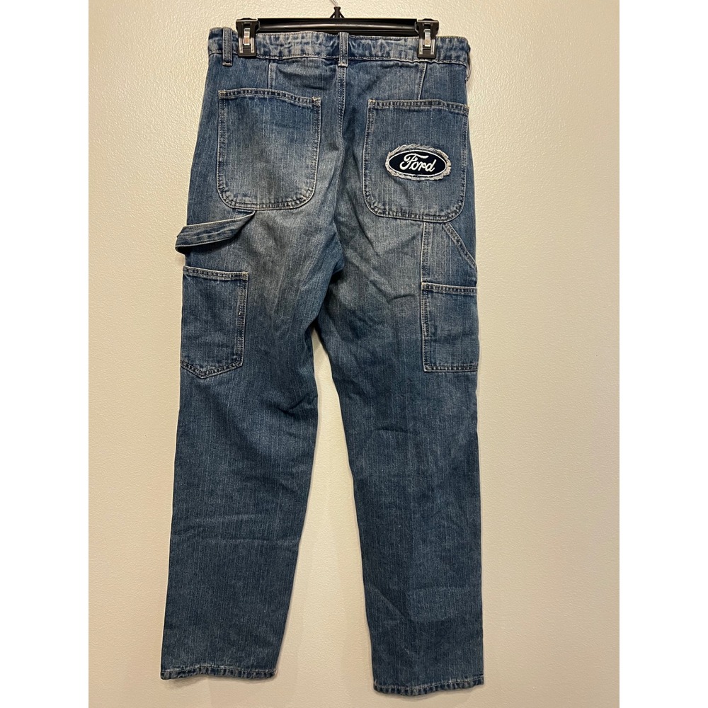 Forever 21 Ford Mens Carpenter Jeans Blue Double Knee Workwear Denim 30x29 Y2K